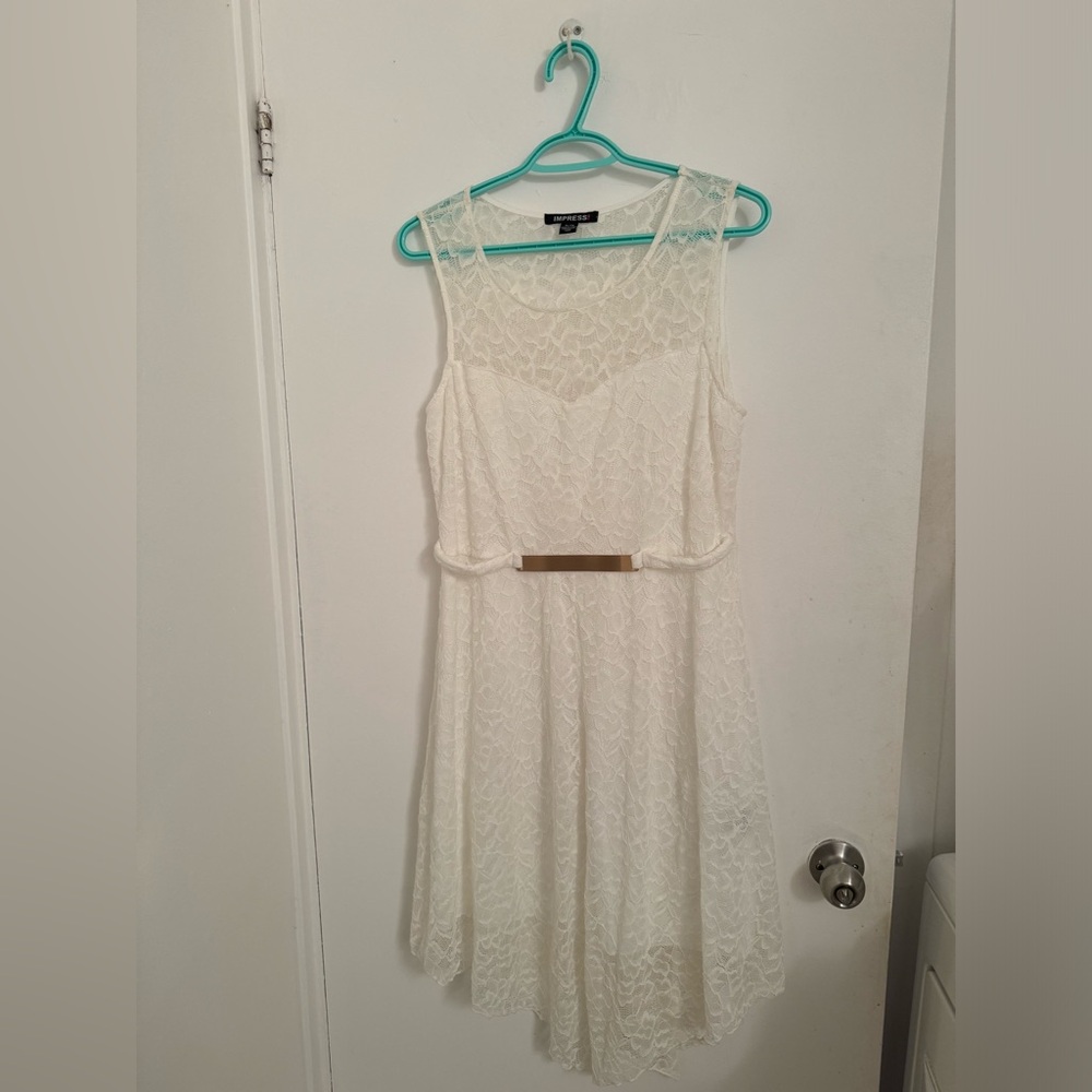 NWOT Impress! Lace Asymmetrical White Sleeveless Dress